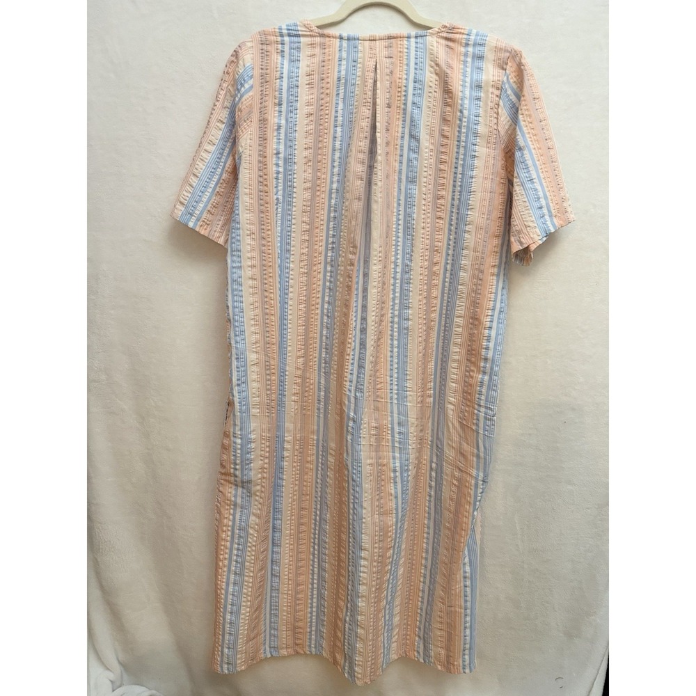 Country Store M Full-Zip Seersucker Housecoat Pastel Striped Cotton‎ Blend Mumu - Picture 5 of 7